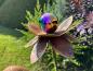 Preview: Metallblume Emily XL handgefertigt Rostblume Edelrostblume mit Edelstahlkugel regenbogen 8cm